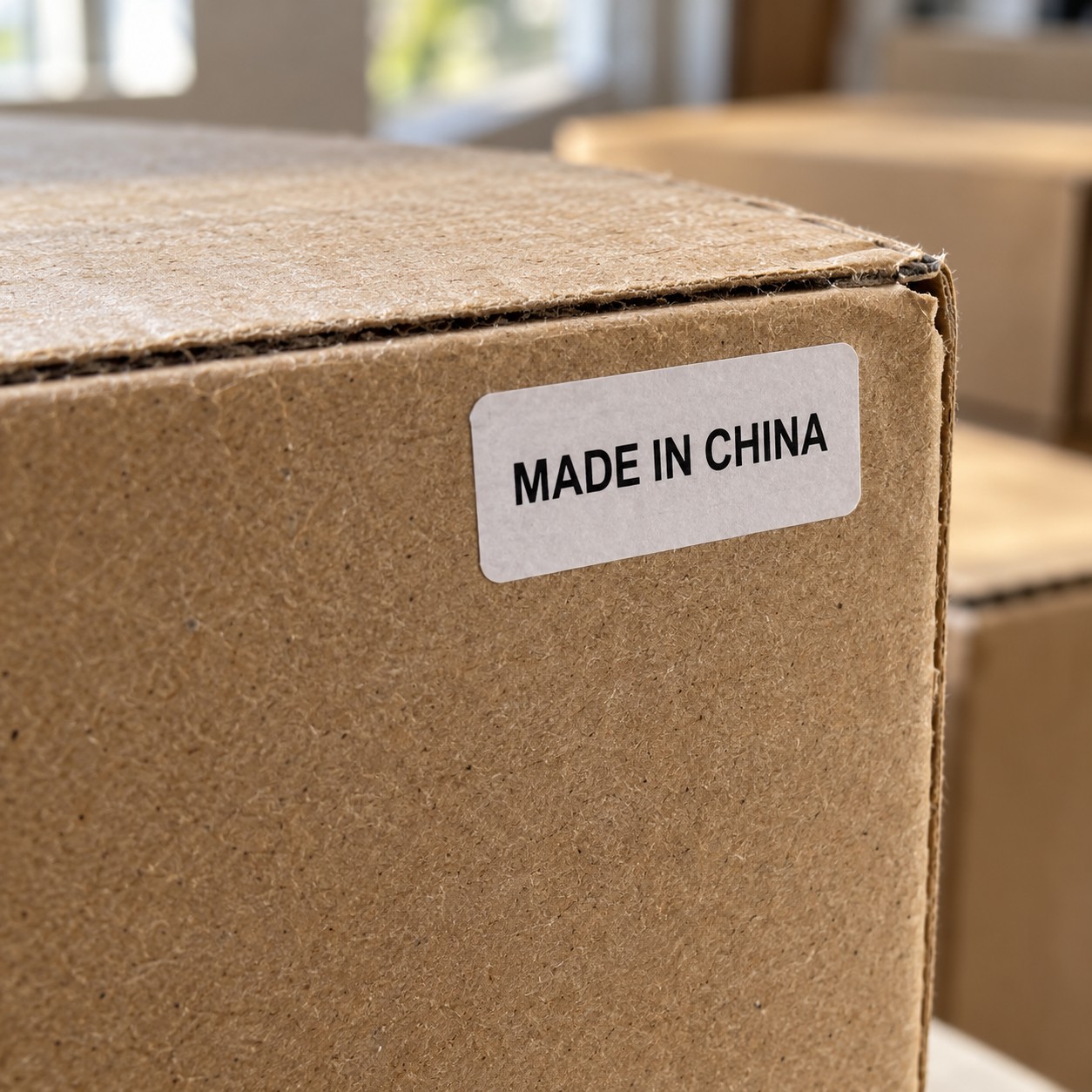 박스에 부착한 MADE IN CHINA 스티커